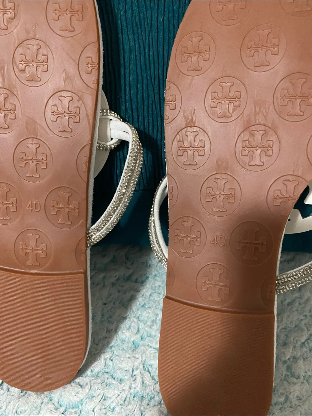 Tory Burch White Crystal-Embellished Miller Thong Sandals